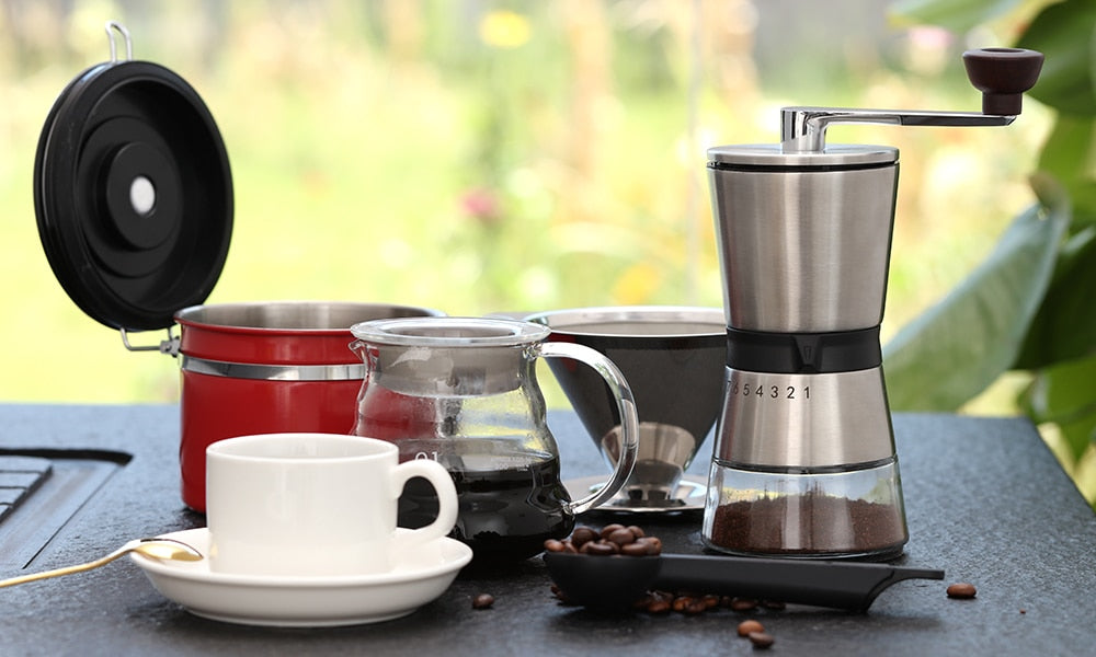 Manual Coffee Grinder Stainless Steel. Ceramic Precision Adjustment.